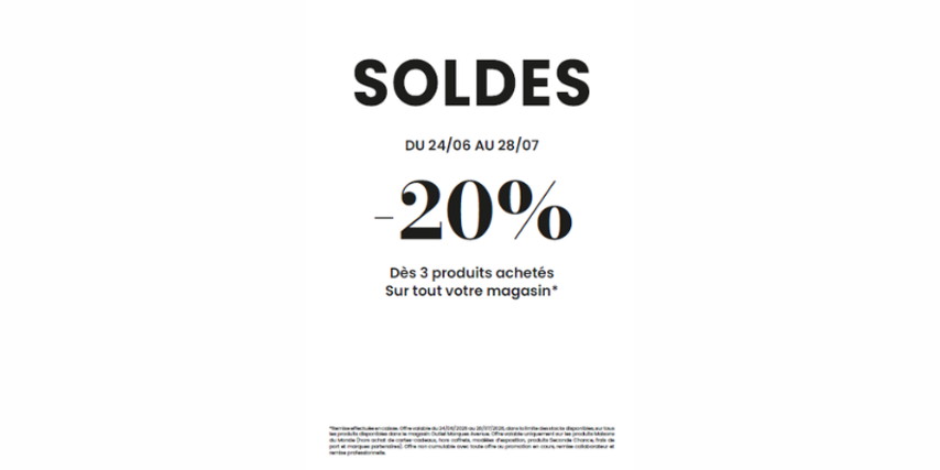 🛍️ Soldes : -20% dès 3 produits achetés !